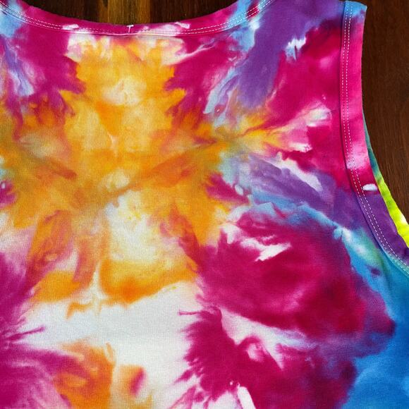 Women's Tie Dyed Tank Crop - Ice Dye Mandala Top Handmade - Rainbow (2XLarge) - Picture 5 of 10